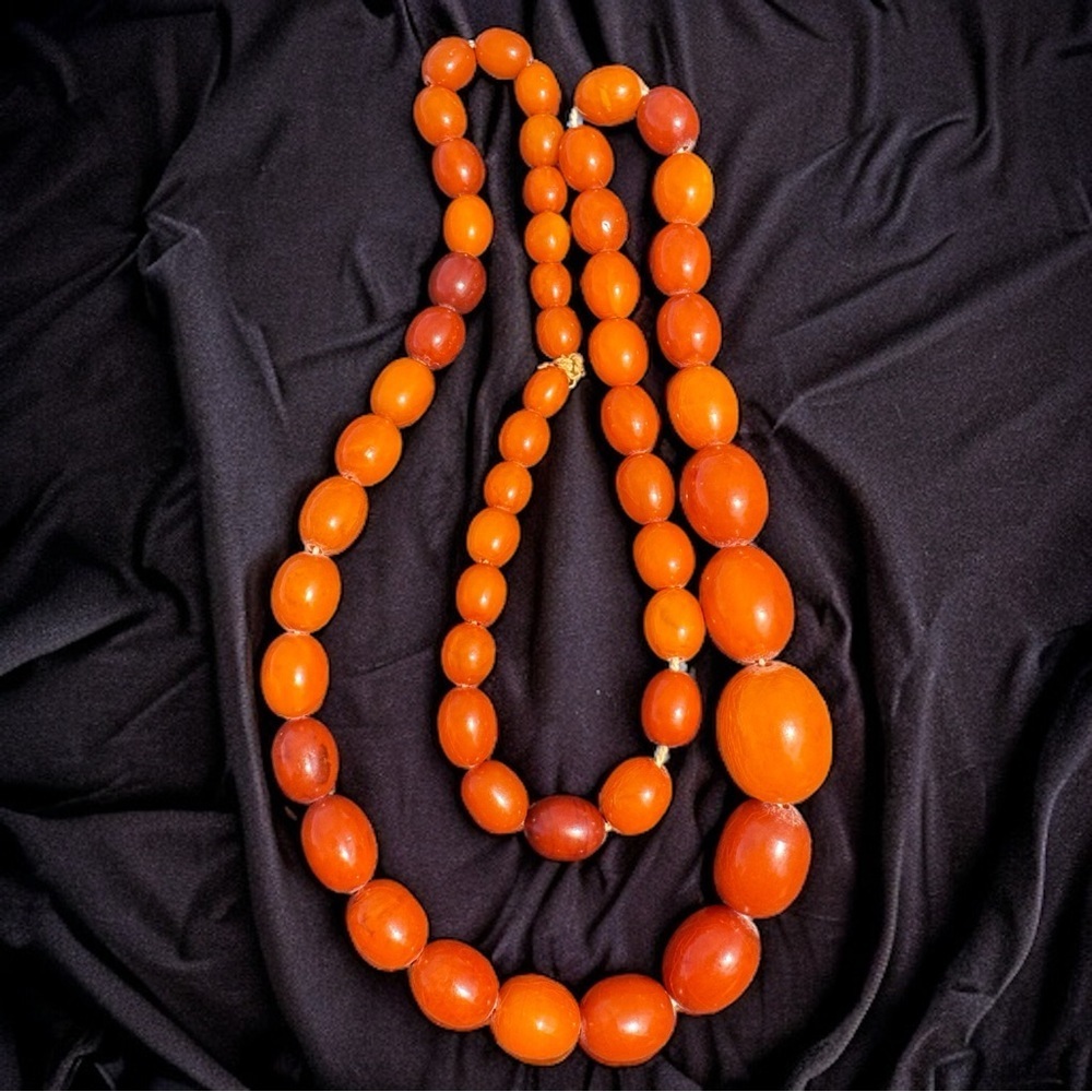 Antique Butterscotch Egg Yolk Baltic Amber Beaded Necklace